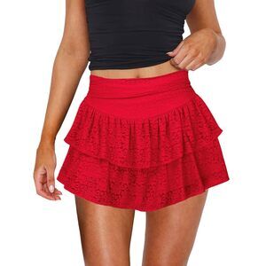 6299 Cute Ruffle Mini Skirt Y2K Party Club Short Skirts Sexy Red Lace